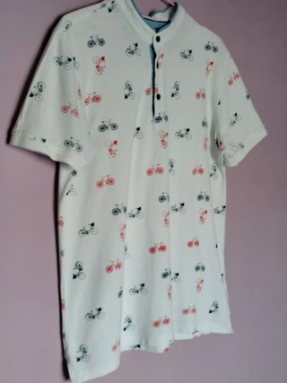 Polo Revermile Talla L Blanco Estampado Bicicletas