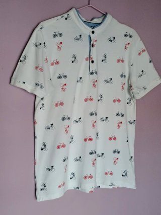 Polo Revermile Talla L Blanco Estampado Bicicletas