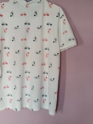 Polo Revermile Talla L Blanco Estampado Bicicletas