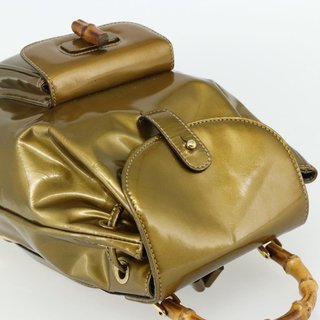 GUCCI Bamboo Backpack Patent leather Gold Tone