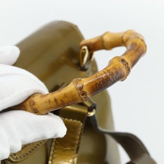 GUCCI Bamboo Backpack Patent leather Gold Tone