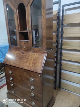 Mueble Librero Escritorio Madera y Cristal