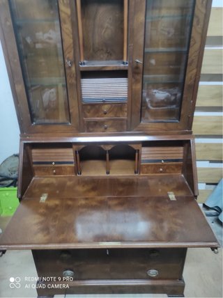 Mueble Librero Escritorio Madera y Cristal