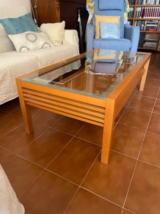 Mesa de centro madera abedul y cristal