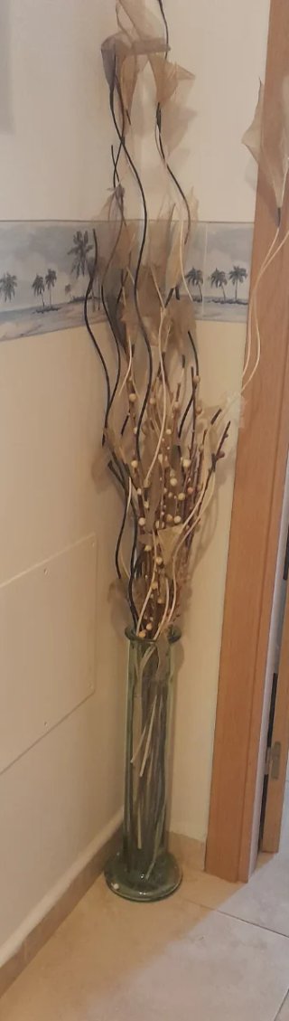 Jarrón Decorativo Beige y Verde
