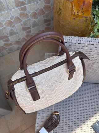 Borsetta Coveri uncinetto beige e marrone