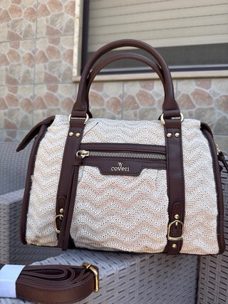 Borsetta Coveri uncinetto beige e marrone