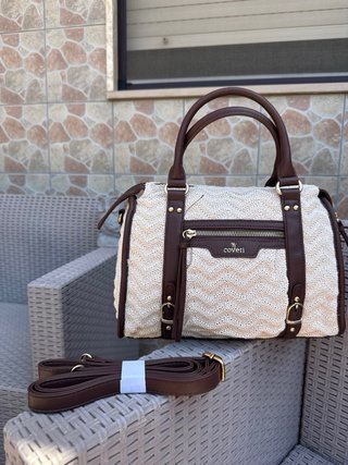 Borsetta Coveri uncinetto beige e marrone