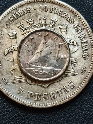 Moneda Plata 10 Céntimos Canadá 1956