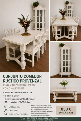 Conjunto Comedor Rústico Provenzal Pino Macizo