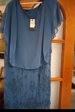 OCASIÓN Vestido de fiesta azul pedrería Y BOLSO