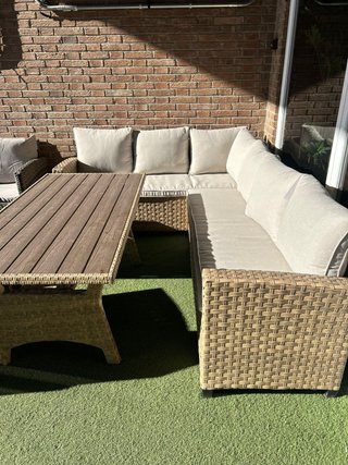 Sofá Rinconera Ratán + Mesa Marrón