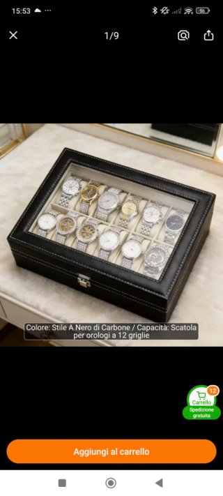 Scatola porta orologi 12 posti in similpelle nera