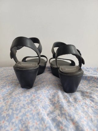 Sandalias Camper 38 Cuña Cuero Negro