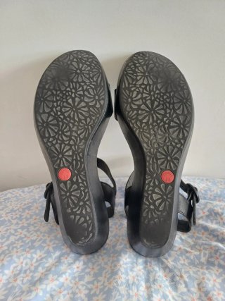 Sandalias Camper 38 Cuña Cuero Negro
