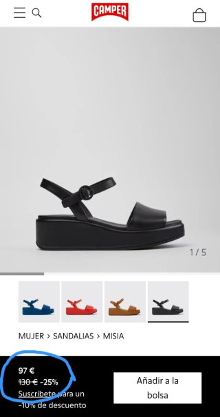Sandalias Camper 38 Cuña Cuero Negro