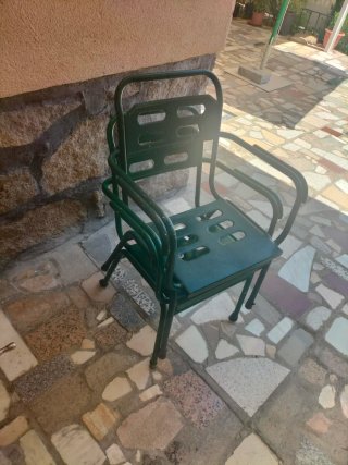 Silla de Terraza Vintage de Metal Verde