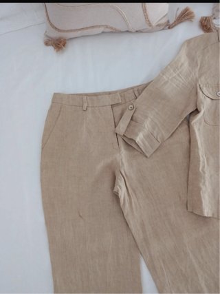 Traje Lino Pantalón y Blusa Beige
