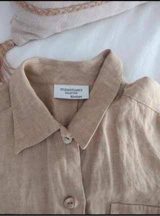 Traje Lino Pantalón y Blusa Beige