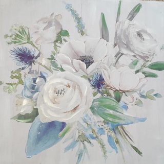 Cuadro decorativo flores azules y blancas
