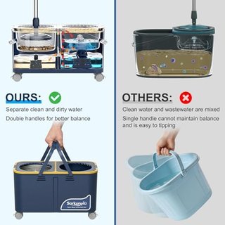 Cubo Fregona Escurridor 4 Cámaras y Ruedas