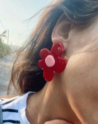 Pendientes flor 3D rojos y rosas
