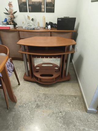 Mueble TV madera, cristal y metal