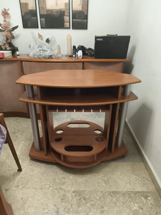 Mueble TV madera, cristal y metal
