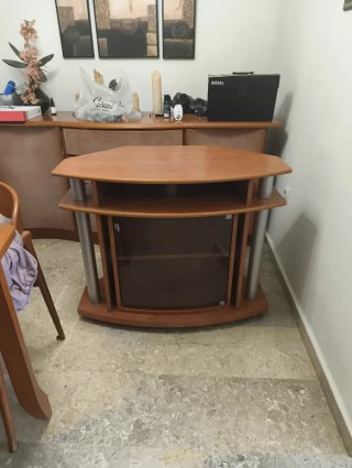 Mueble TV madera, cristal y metal