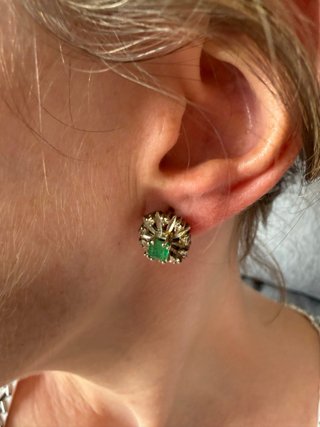 Anillo y pendientes oro blanco 18k esmeralda