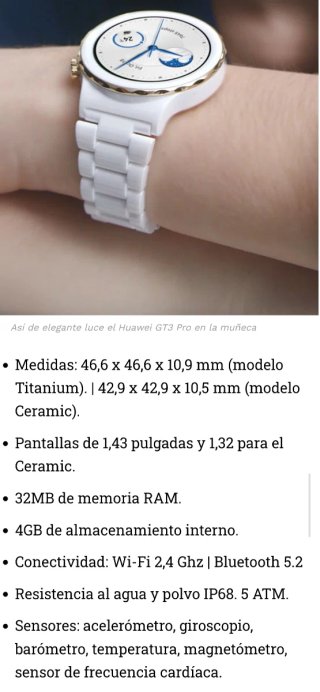 Huawei Watch GT 3 Pro  Blanco y dorado