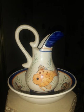 Set Lavabo Vintage Brocca e Catino Ceramica