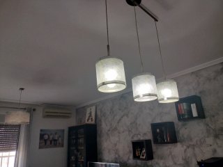 Lámparas salón comedor tela y metal