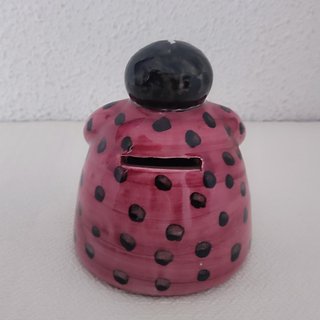 Antigua hucha forma de mujer. Porcelana. Manises