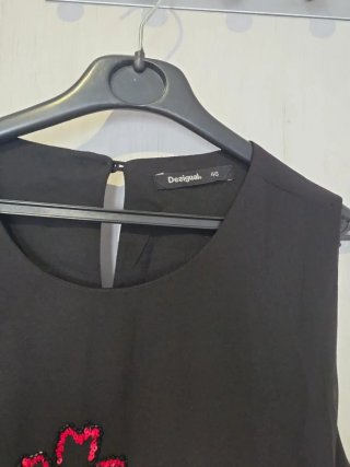 Vestido Desigual Negro Flores Lentejuelas Talla 46