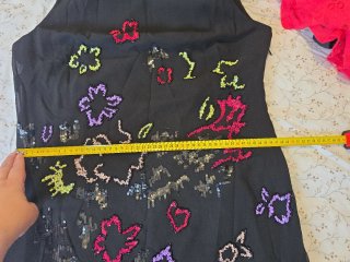Vestido Desigual Negro Flores Lentejuelas Talla 46