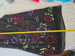 Vestido Desigual Negro Flores Lentejuelas Talla 46