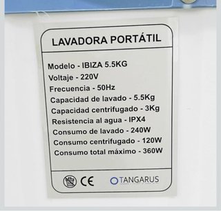 Lavadora Portátil Tangarus Ibiza 5.5KG