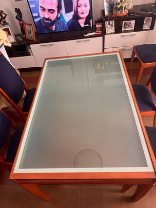 Mesa Comedor Cristal y 6 Sillas Terciopelo