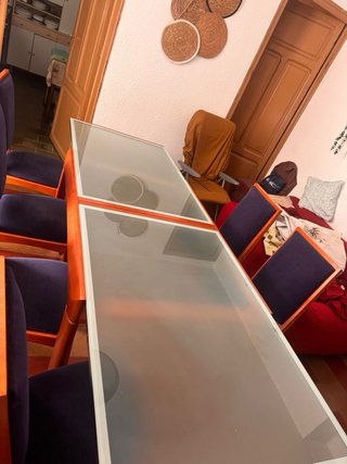 Mesa Comedor Cristal y 6 Sillas Terciopelo