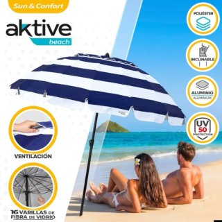 AKTIVE Sombrilla playa anti viento plegable 240 cm