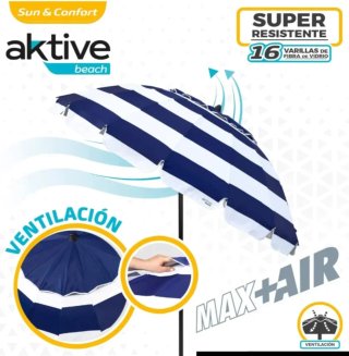 AKTIVE Sombrilla playa anti viento plegable 240 cm