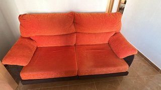 Sofá de 2 plazas tela naranja y marrón