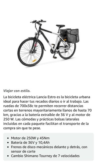 Bicicleta Eléctrica Lancia Gris y Negra