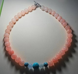 Gargantilla Cuarzo Rosa, Turquesa y Aguamarina