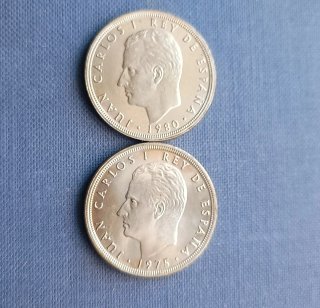 2 Monedas 5 Pesetas SC 1975 y 1980