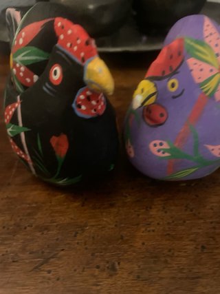 Galline decorative in legno dipinte a mano