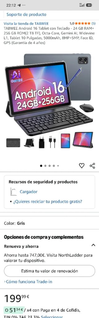 Tablet Gris TABWEE Android 16 24GB+256GB