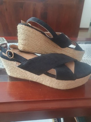 Sandalias cuña esparto 38 TEX negras T38
