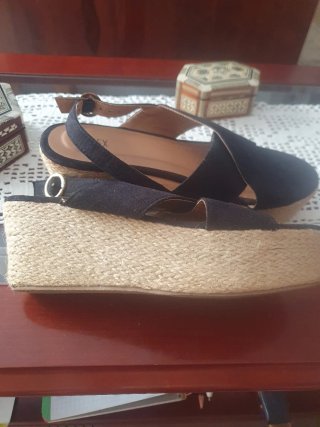 Sandalias cuña esparto 38 TEX negras T38